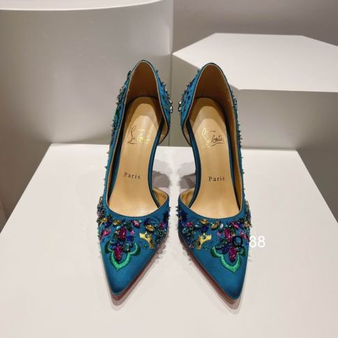 CL Brodiriza Embellished D'orsay Pumps 100mm Satin Blue
