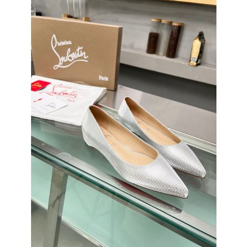 CL Kate Ballerina Flats Sequin Fabric Silver
