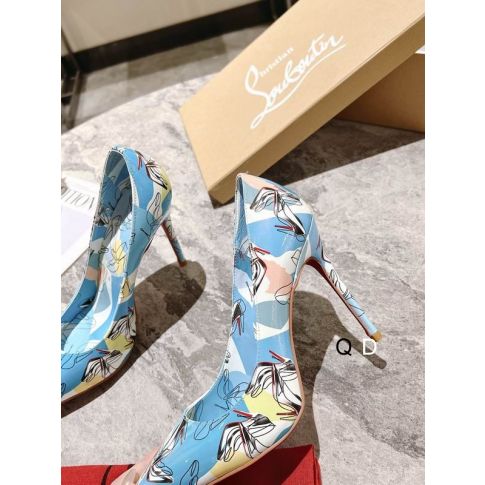 CL Kate Pumps 100mm Graphic Printed Patent Leather Blue