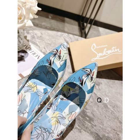 CL Kate Pumps 100mm Graphic Printed Patent Leather Blue
