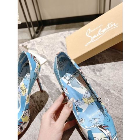 CL Kate Pumps 100mm Graphic Printed Patent Leather Blue