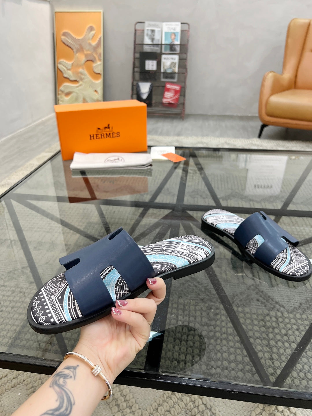 HM Men's Slides Calfskin 544610