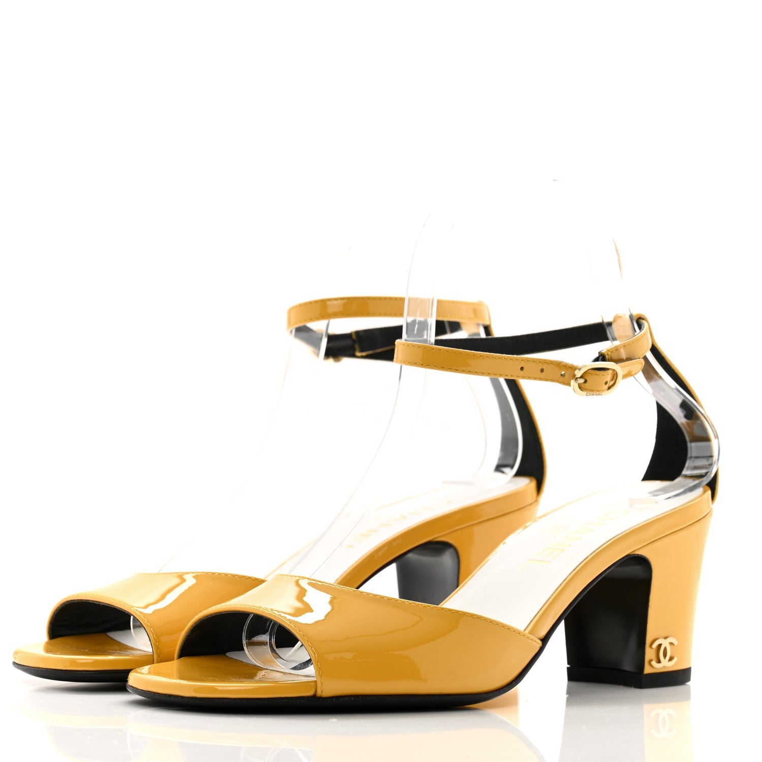 Patent CC Ankle Strap Sandals 37.5 Yellow