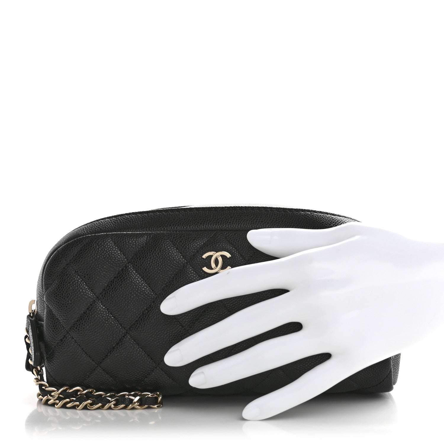 Caviar Quilted Toiletry Case With Chain Black