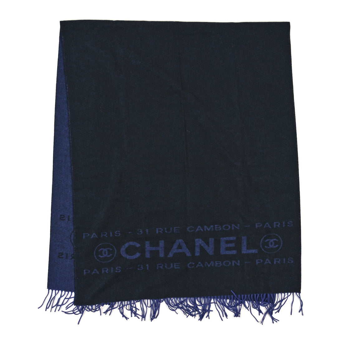 Cashmere CC Fringe Stole Blue Black