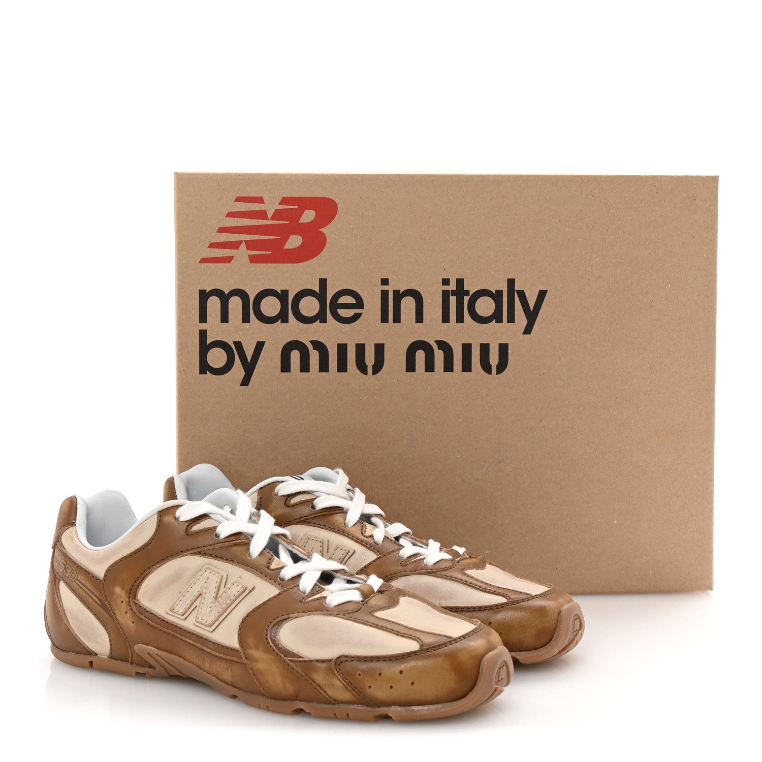 X NEW BALANCE Bleached Calfskin 530 SL Sneakers 38 Cinnamon Travertine Gray