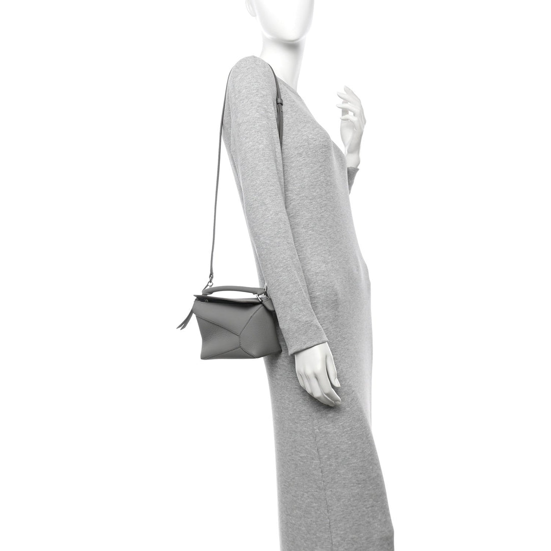 Soft Grained Calfskin Mini Puzzle Edge Bag Pearl Grey