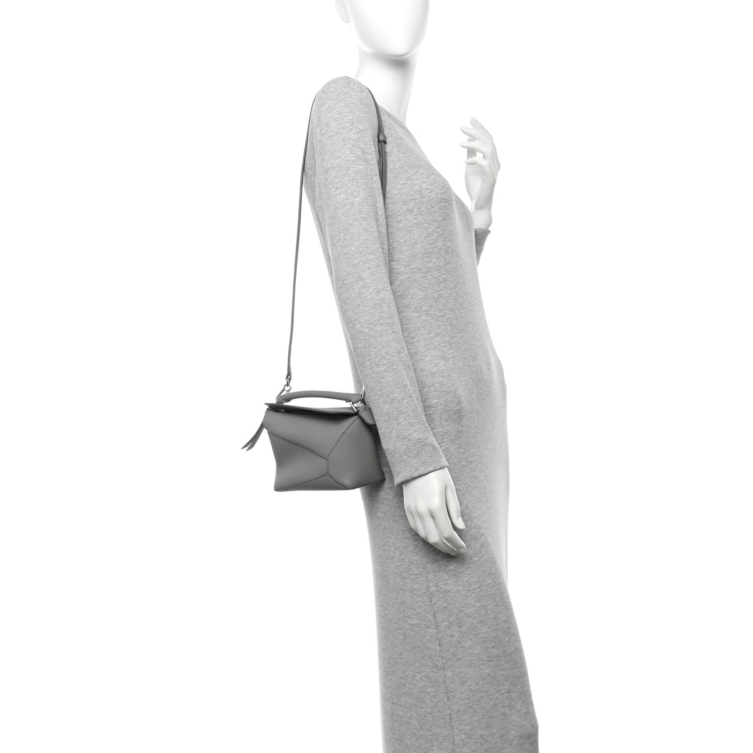 Soft Grained Calfskin Mini Puzzle Edge Bag Pearl Grey