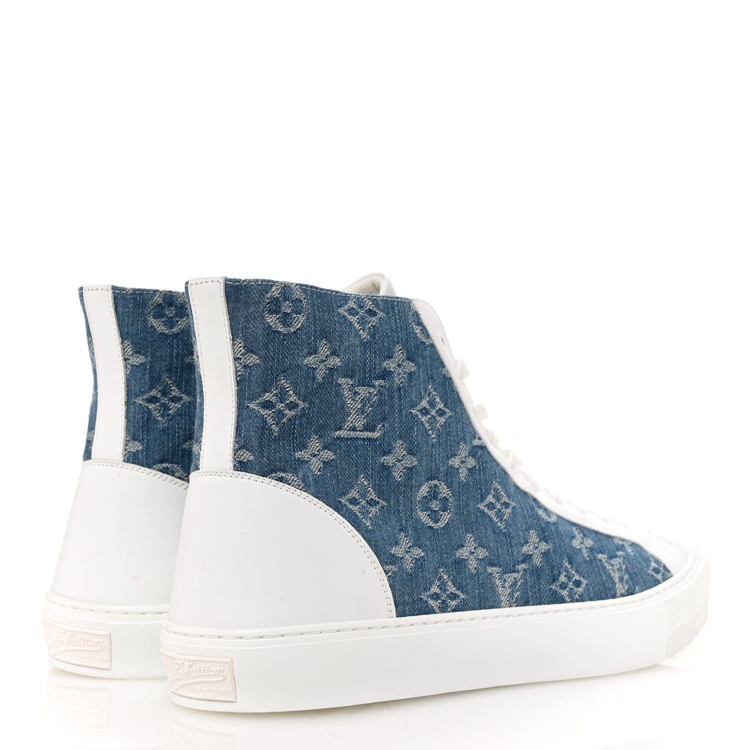 Calfskin Denim Monogram Mens Tattoo Sneaker Boots 11 White Blue