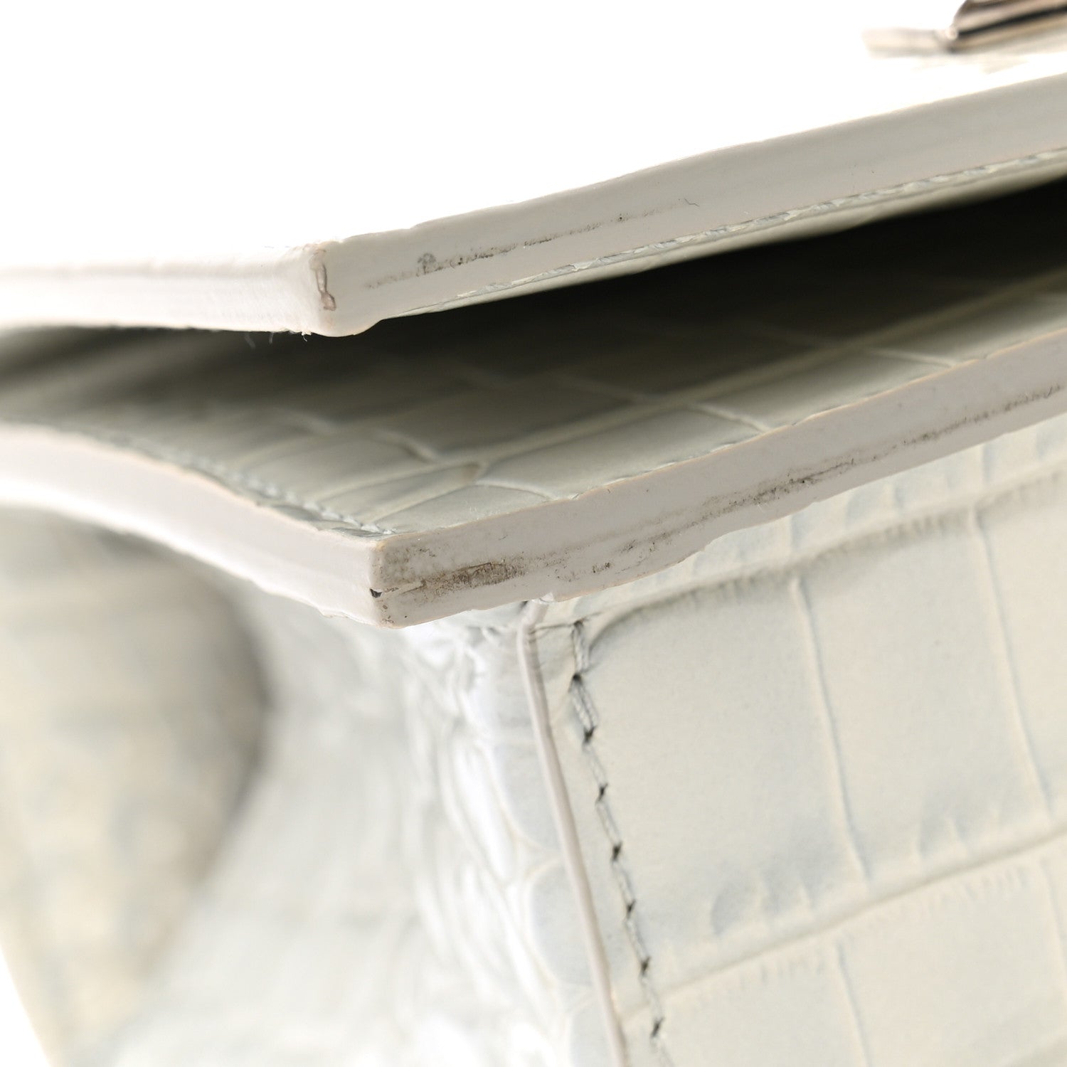 Calfskin Shiny Crocodile Embossed Mini Ombrè Jeweled Satchel Ivory Grey