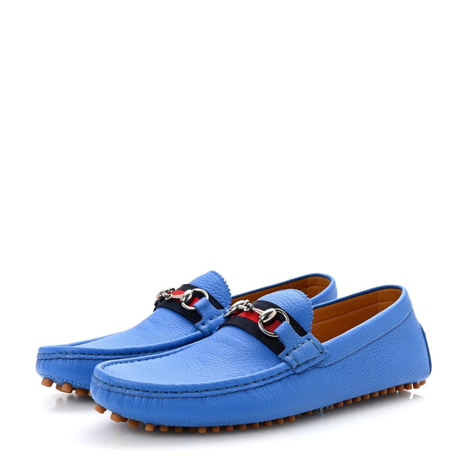 Calfskin Web Mens Horsebit Driver Loafers 8 Blue