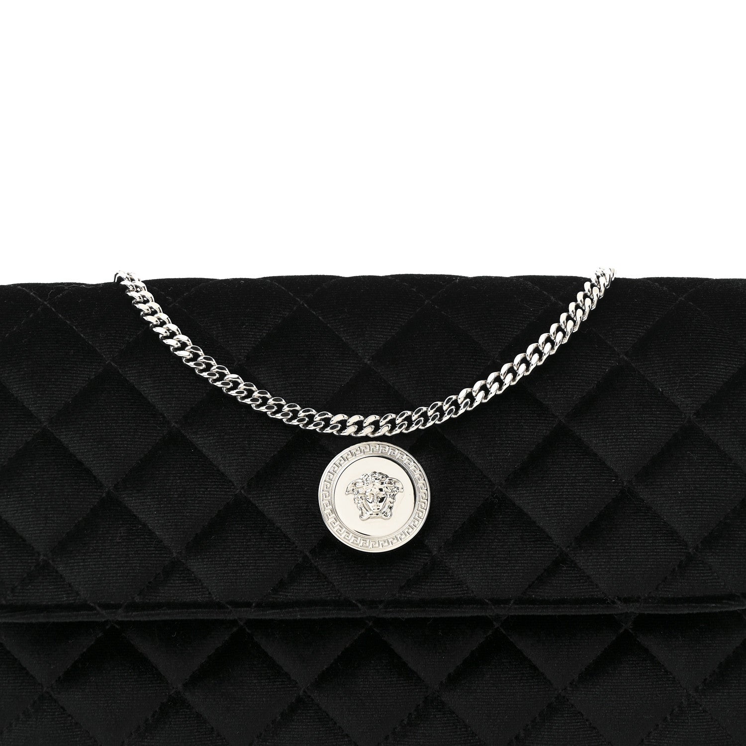 Velvet Quilted Medusa Wallet On Chain Black