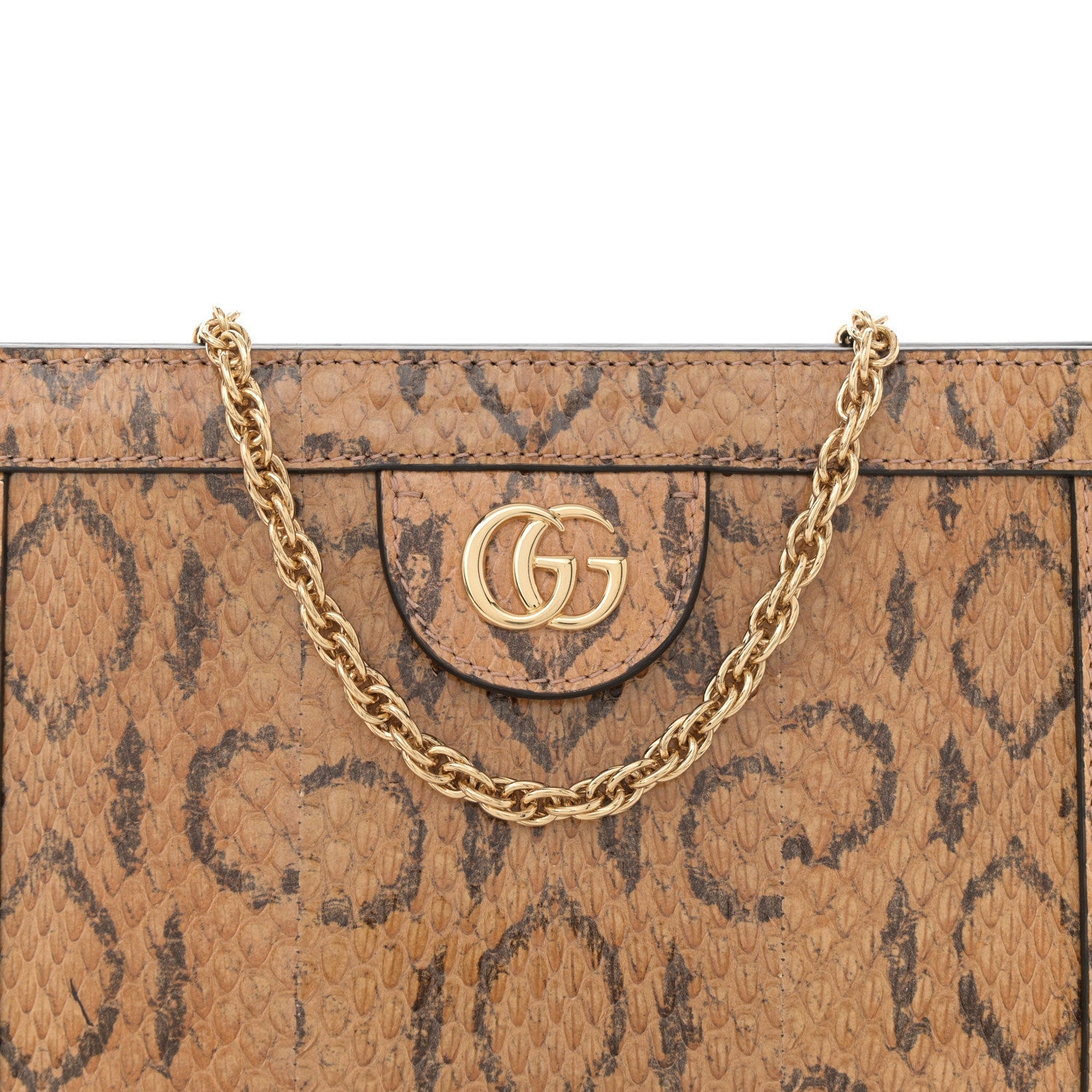 Snakeskin GG Mini Ophidia Chain Shoulder Bag Brown