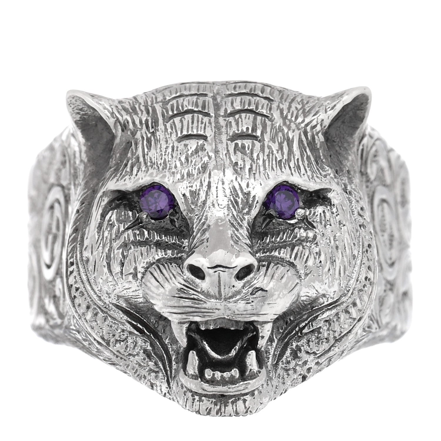 Sterling Silver Crystal Le Marche Des Merveilles Feline Head Ring 61 9.5 Purple