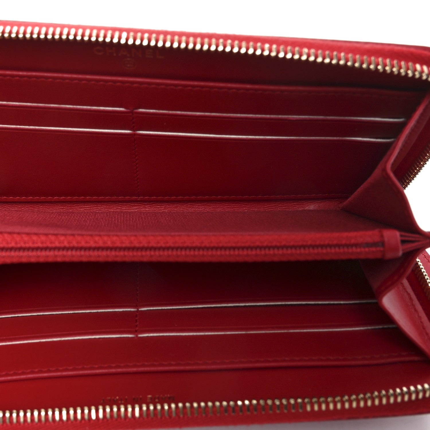 Caviar Quilted Filigree Zip Around Wallet Red
