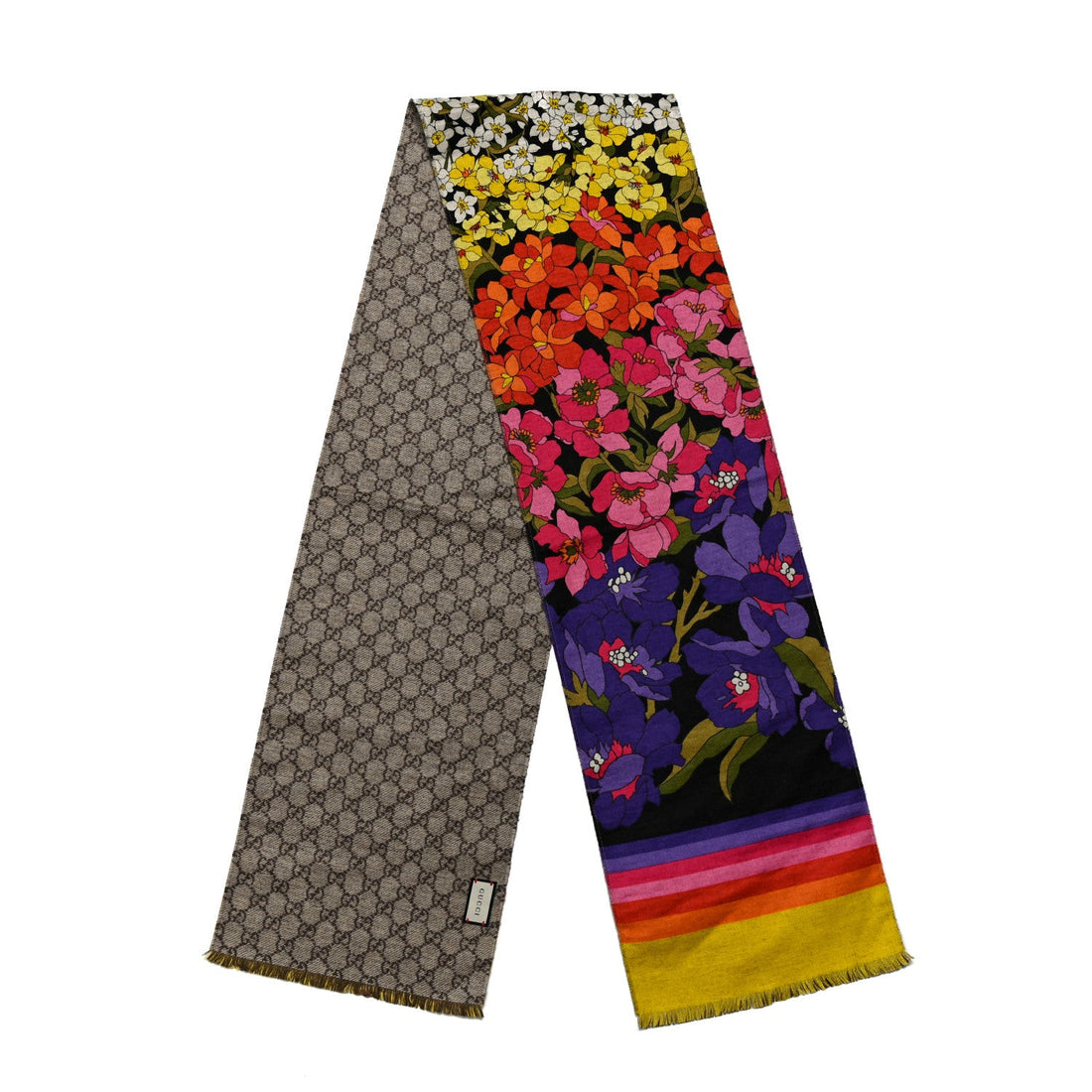 Silk Cashmere GG Monogram Floral Print Scarf Black