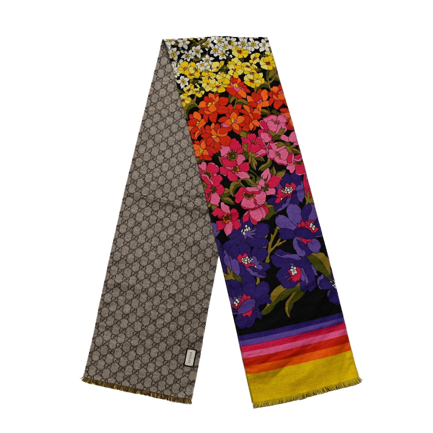 Silk Cashmere GG Monogram Floral Print Scarf Black