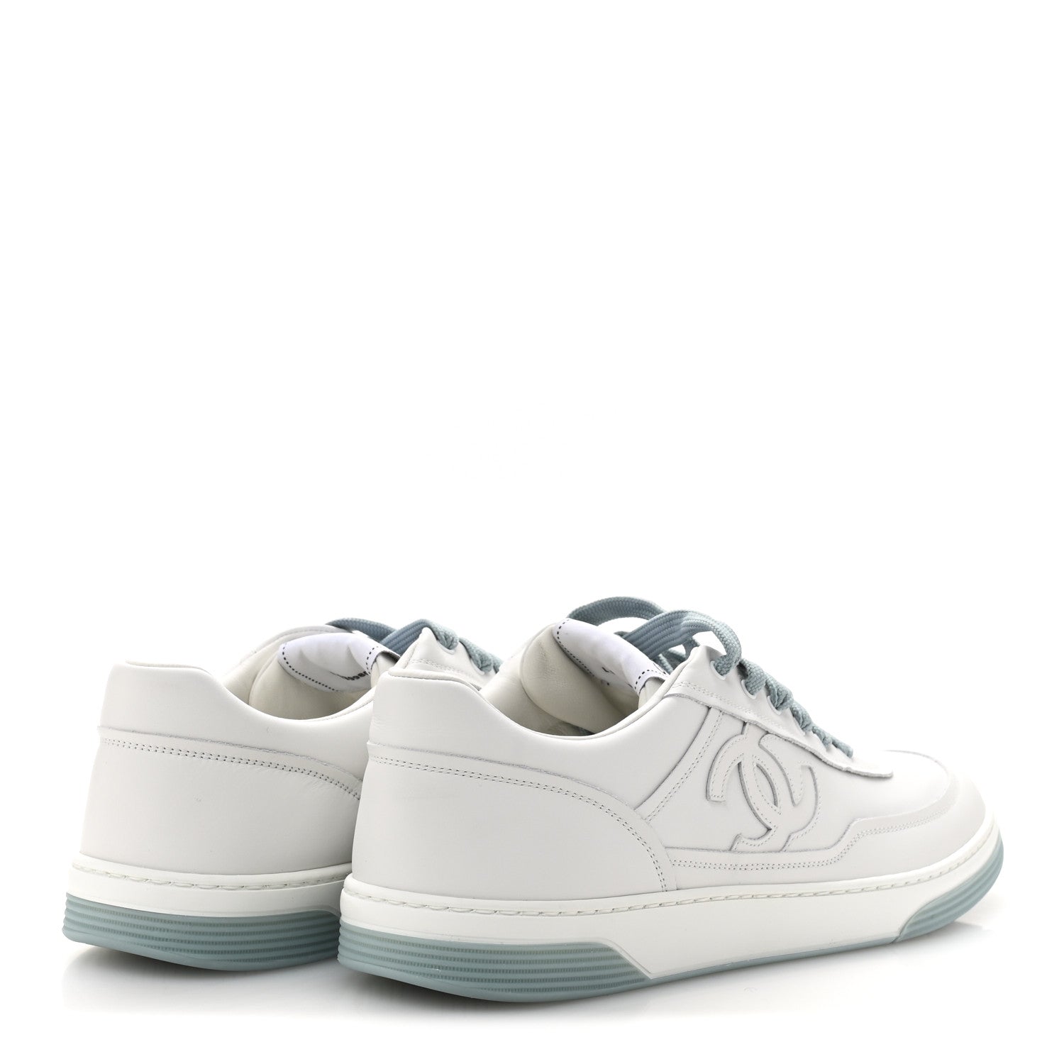 Calfskin CC Mens Sneakers 45 White Light Blue