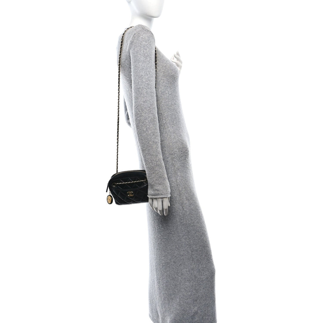 Shiny Lambskin Quilted Mini Camera Case Black