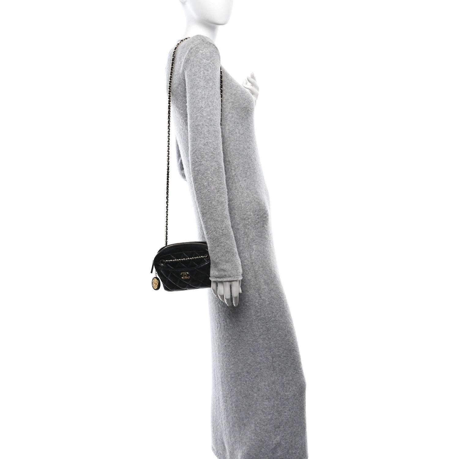 Shiny Lambskin Quilted Mini Camera Case Black