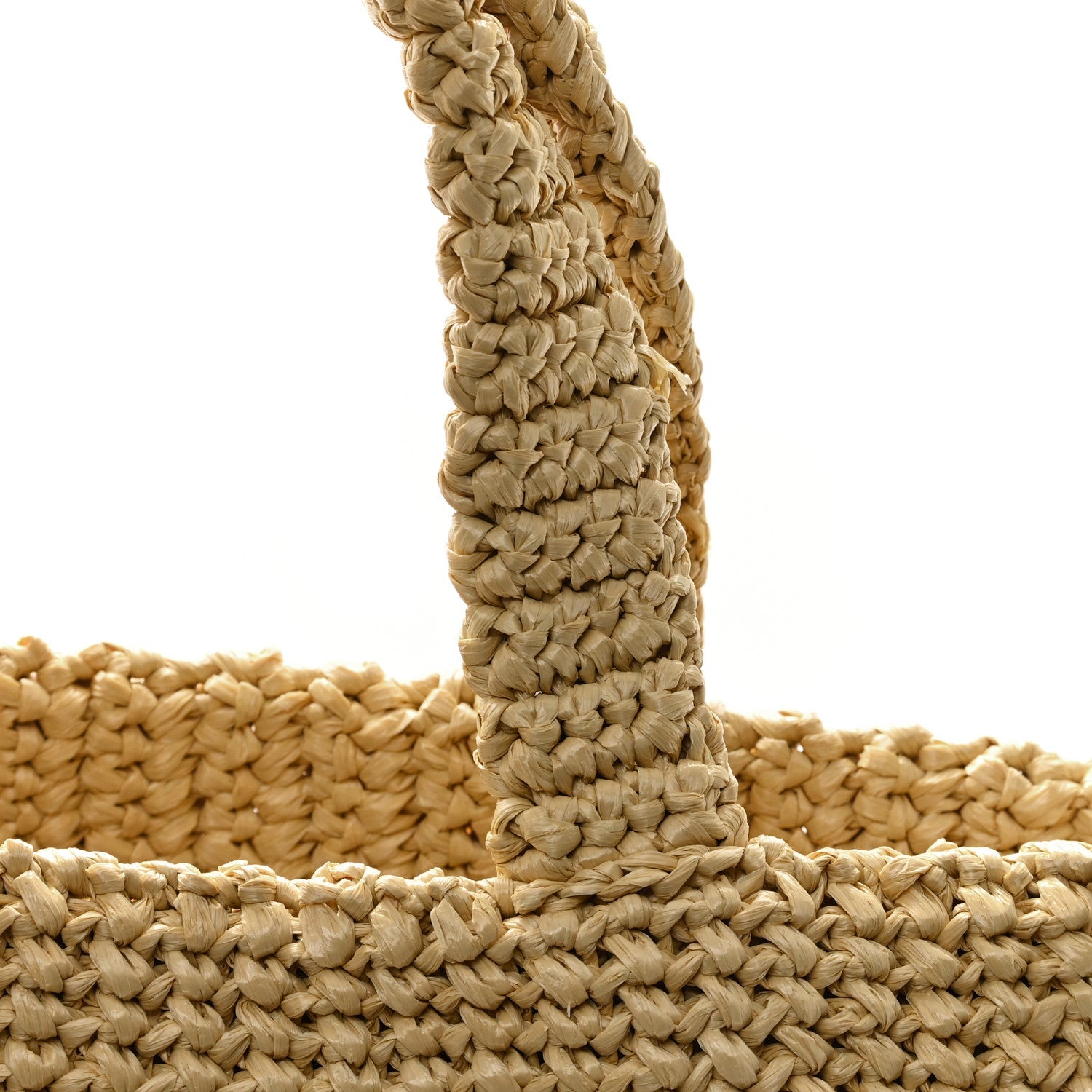 Yarn Raffia Effect Crochet Embroidered Logo Tote Naturale