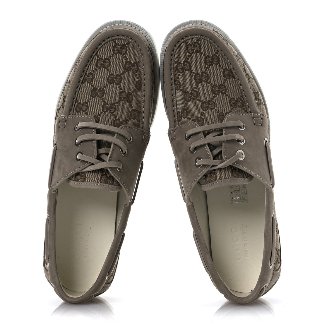 GG Supreme Monogram Canvas Nubuck Mens Lace Up Boat Shoes 9.5 Oatmeal Beige Ebony