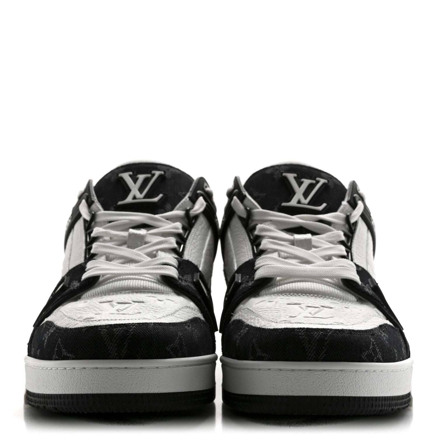 Calfskin Monogram Denim Mens LV Trainer Sneakers 9 Black