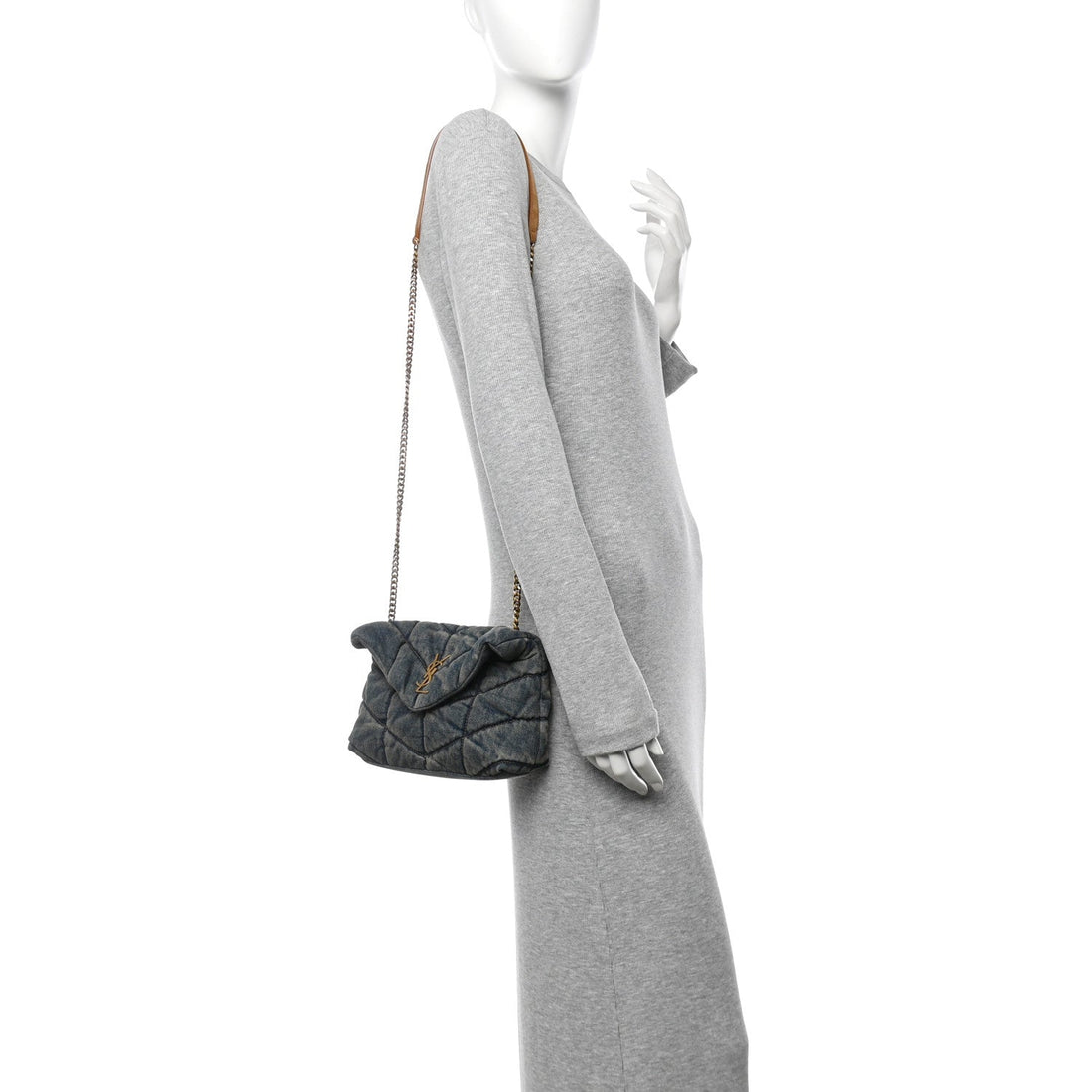 Denim Quilted Toy Loulou Puffer Monogram Chain Satchel Blue Cinnamon