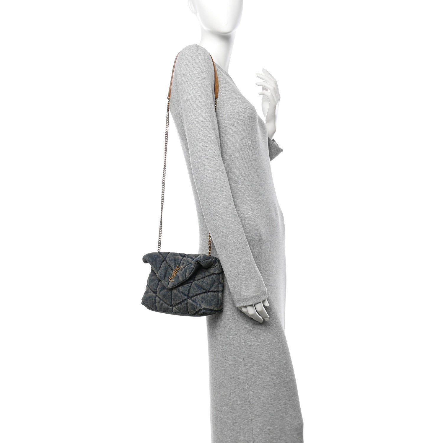 Denim Quilted Toy Loulou Puffer Monogram Chain Satchel Blue Cinnamon