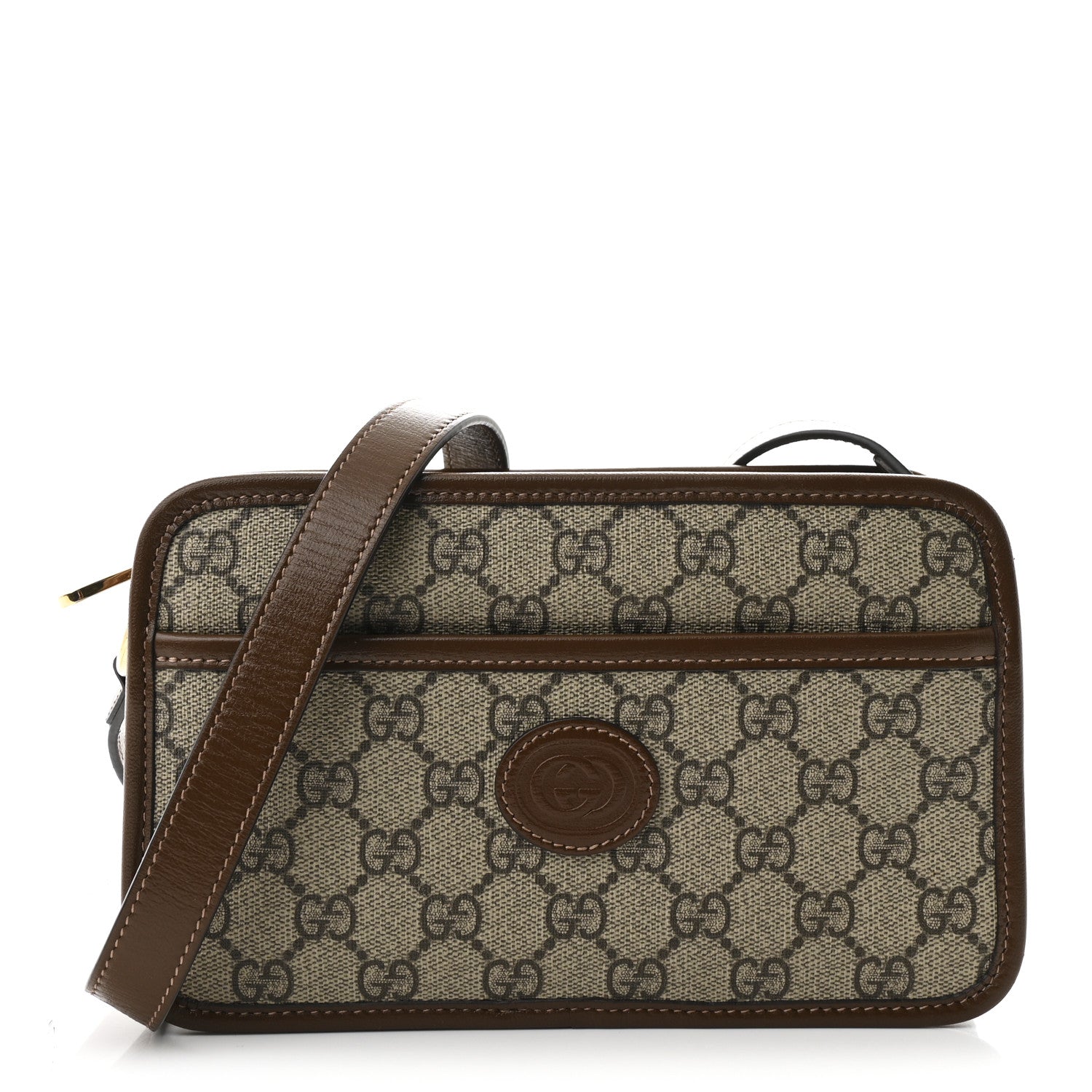 GG Supreme Monogram Azalea Calfskin Mini Retro Interlocking G Shoulder Bag Beige Ebony Brown Sugar