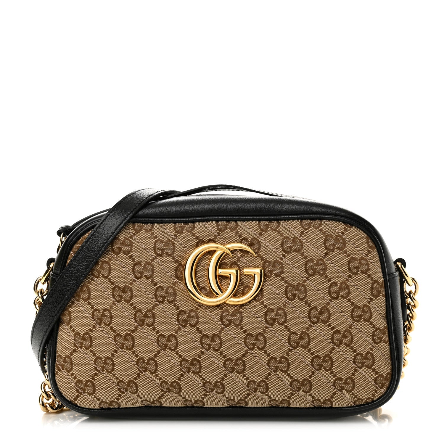 Monogram Matelasse Diagonal Small GG Marmont Chain Shoulder Bag Beige Black