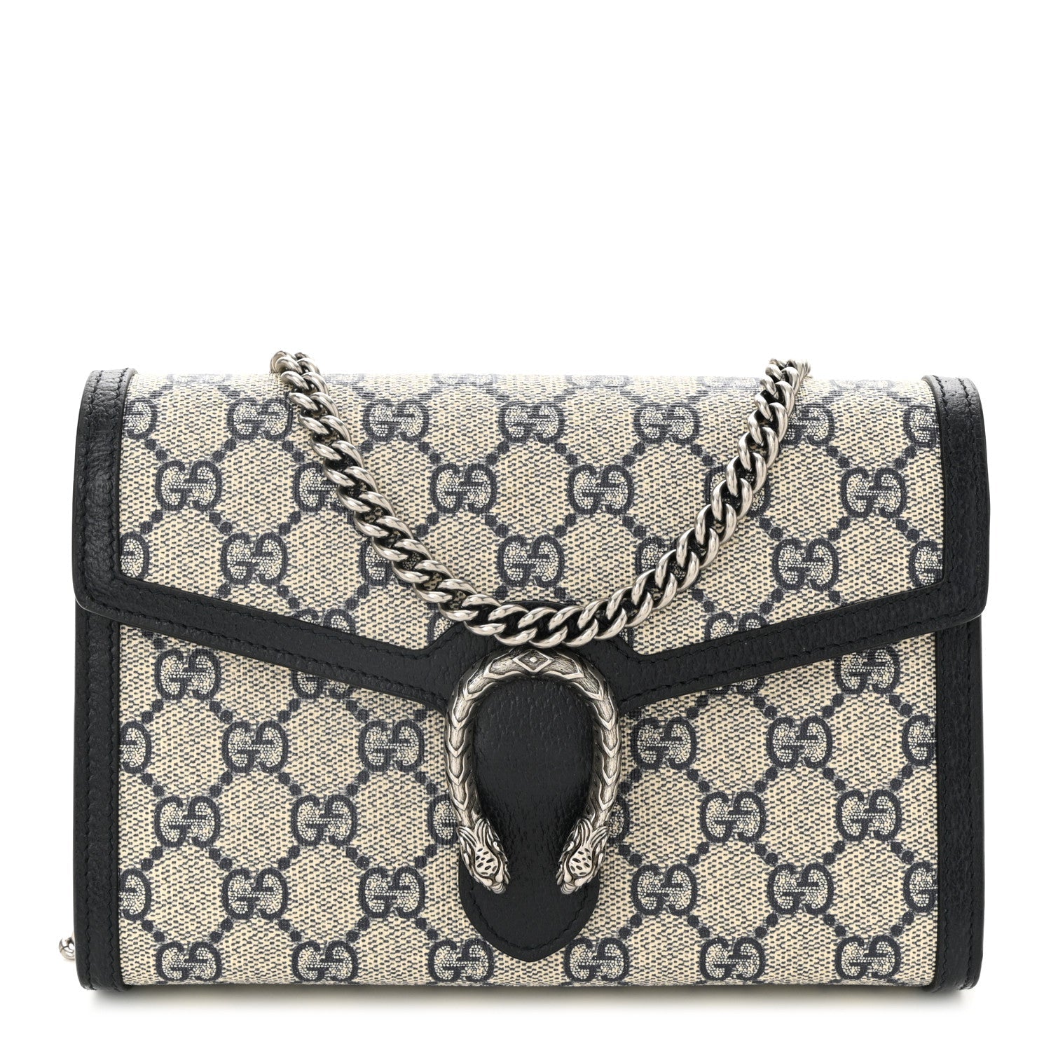 GG Supreme Monogram Textured Dollar Calfskin Mini Dionysus Chain Wallet Beige Blue