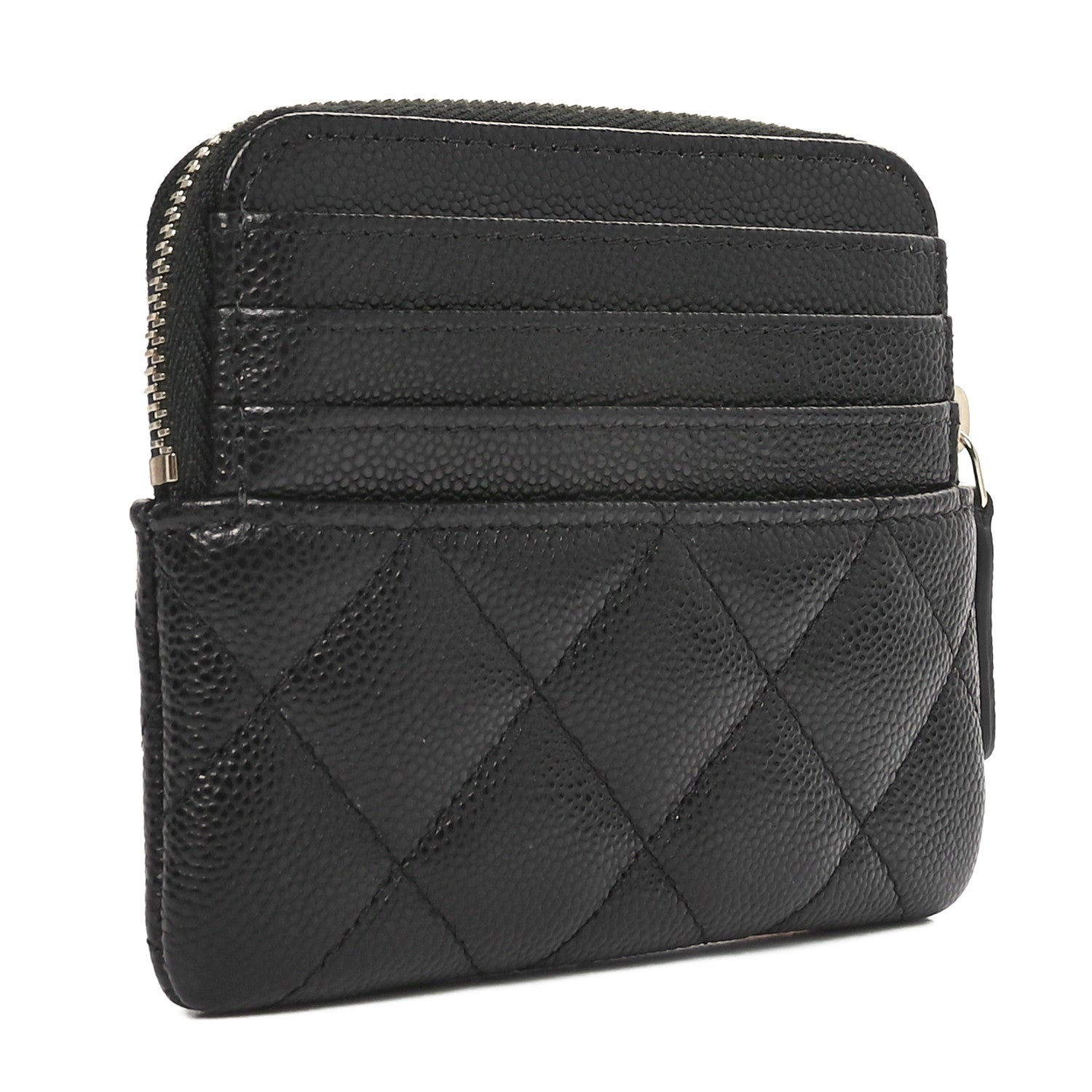 Caviar Quilted Zip Card Holder Wallet Black
