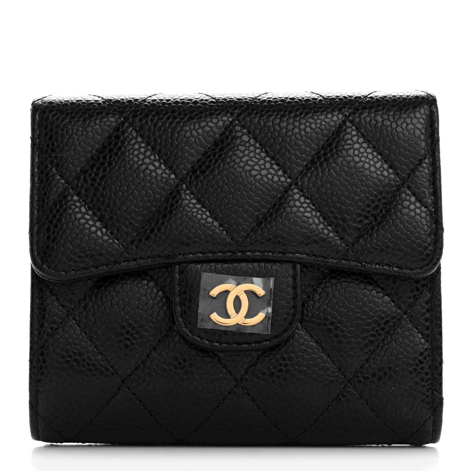 Caviar Quilted Compact Flap Wallet Black