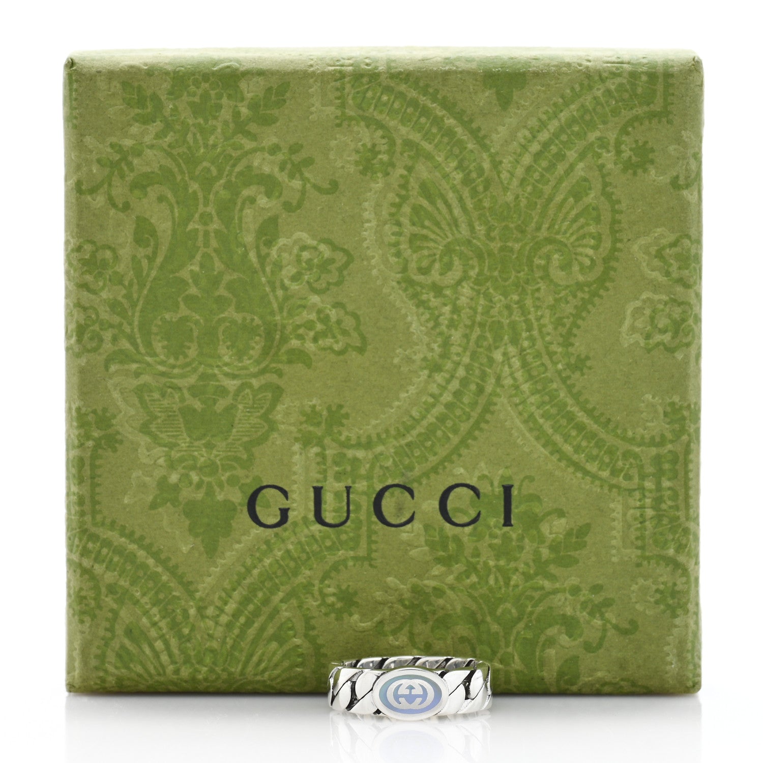 Sterling Silver Enamel Interlocking G Chain Ring 56 7.5 Lavender