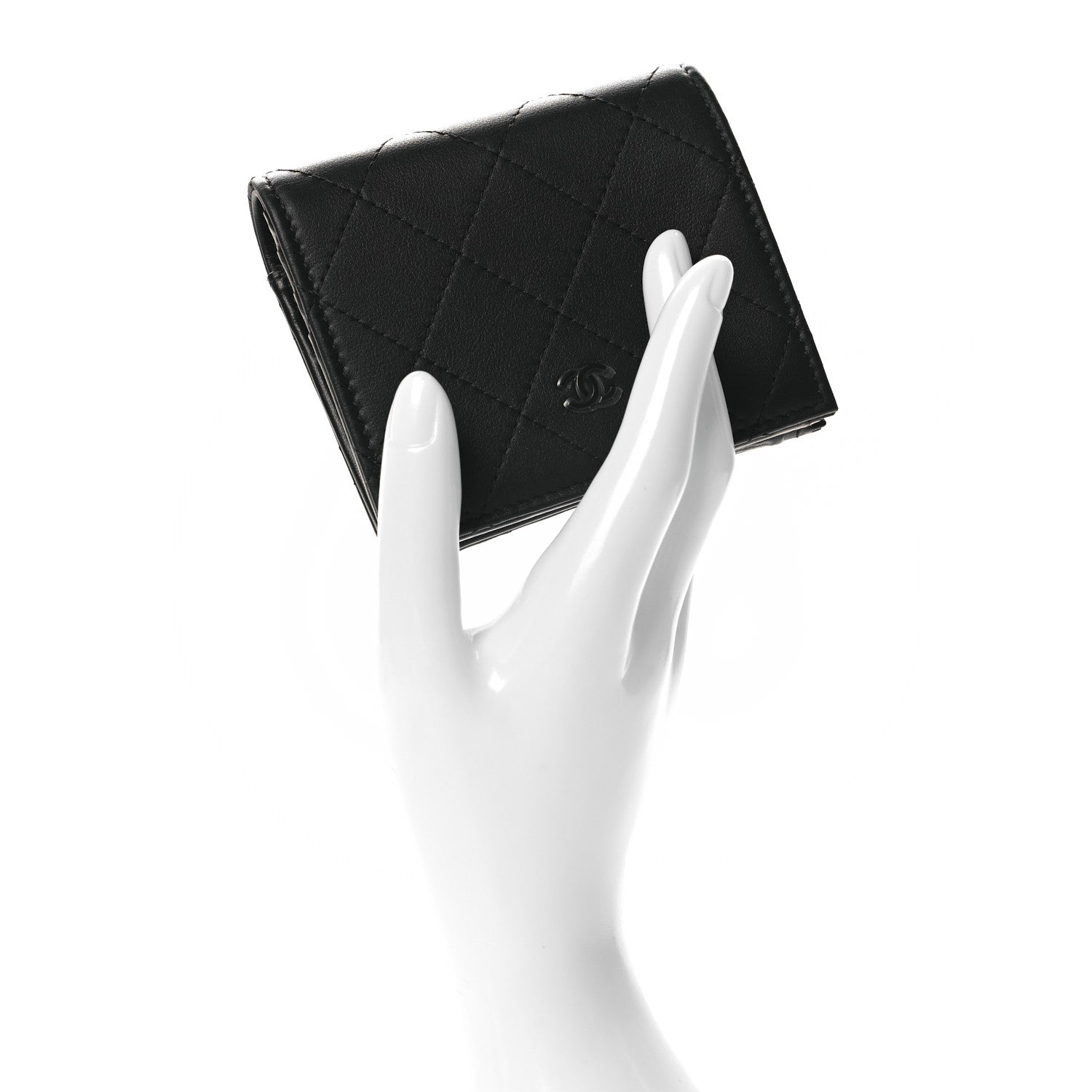 Calfskin Quilted Compact Bifold Wallet So Black