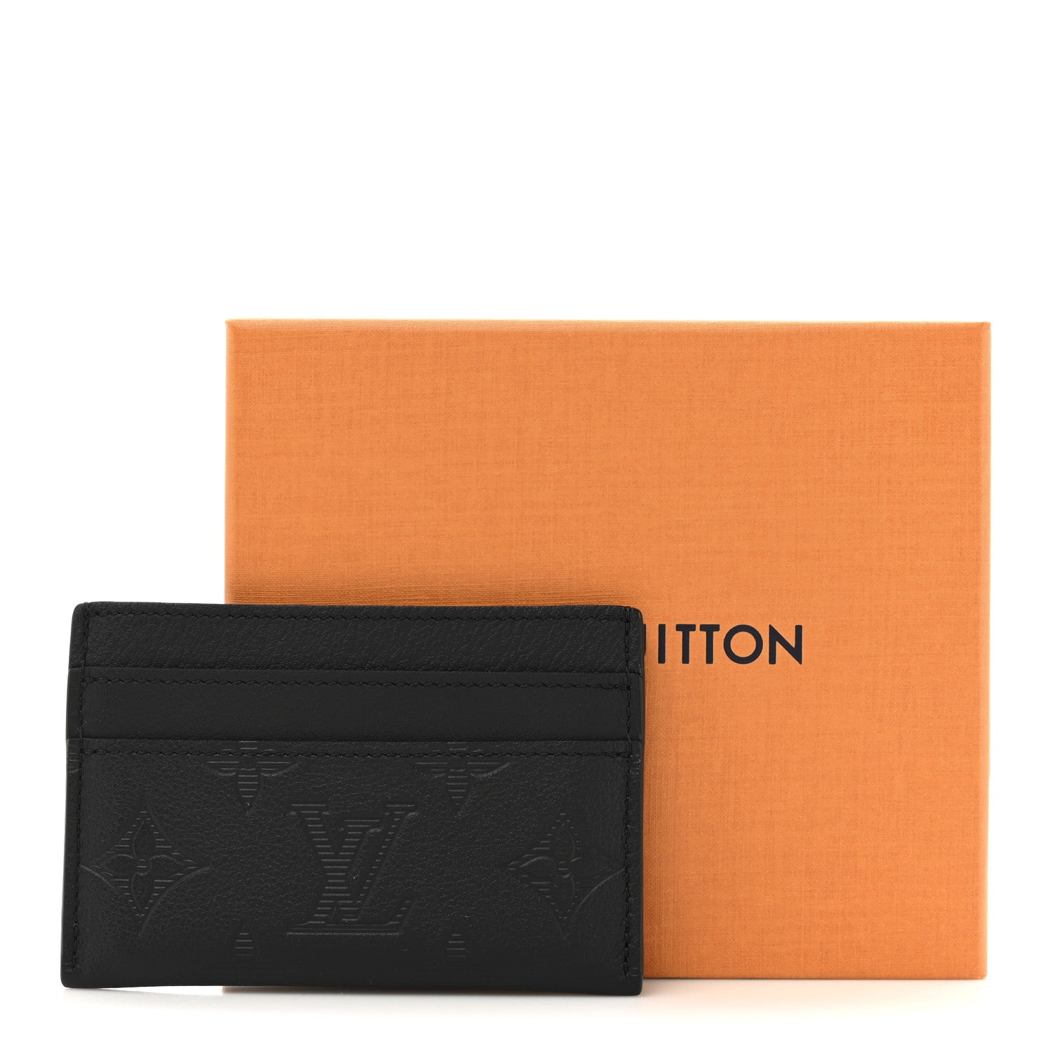 Calfskin Monogram Shadow Double Card Holder Black