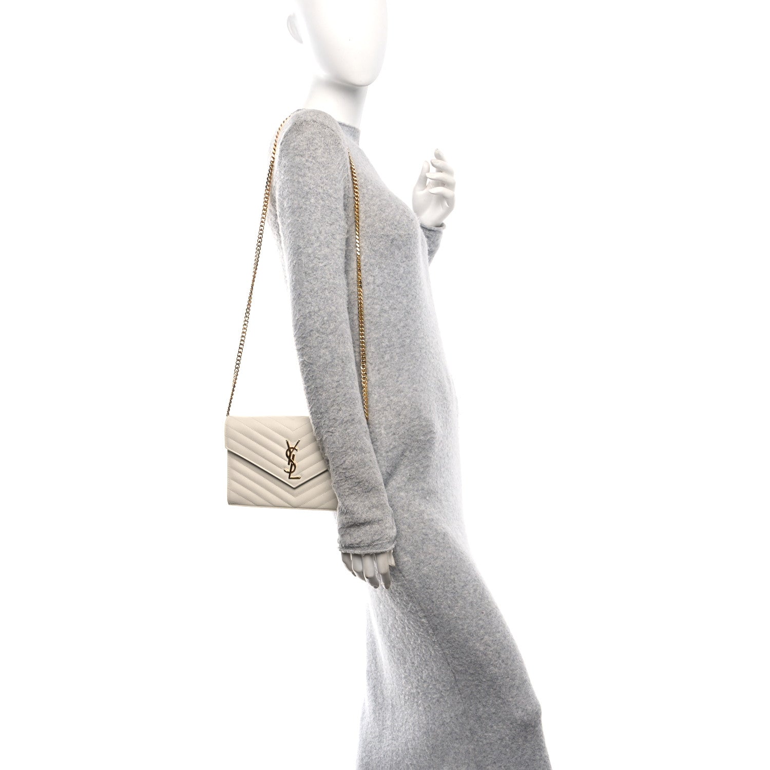 Grain De Poudre Matelasse Chevron Monogram Chain Wallet Crema Soft