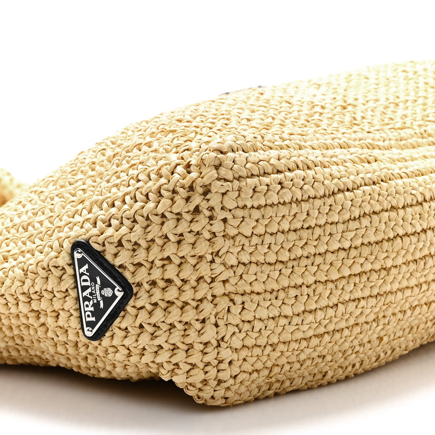 Yarn Raffia Effect Crochet Embroidered Logo Tote Naturale