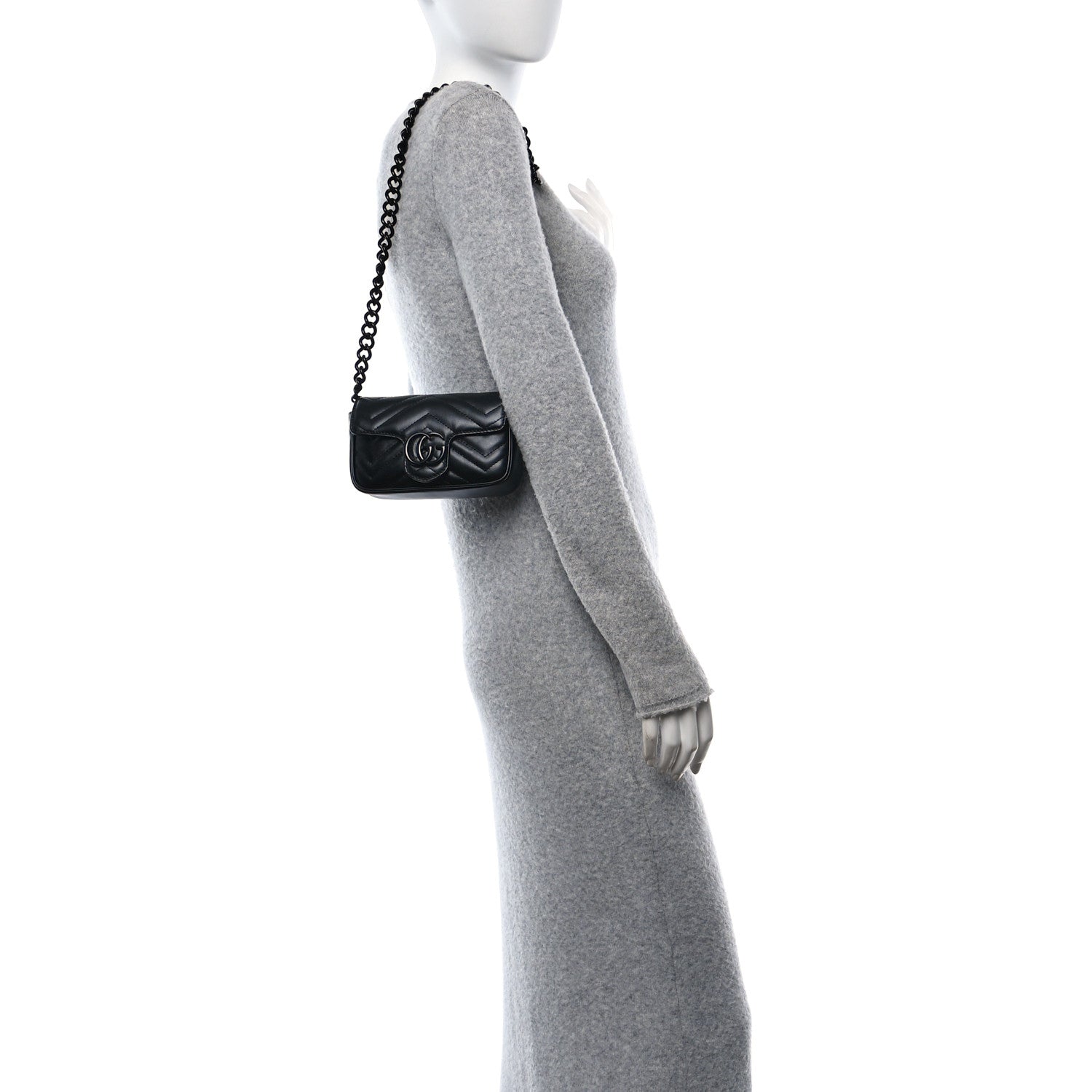 Calfskin Matelasse Monochrome GG Marmont Chain Belt Bag Black