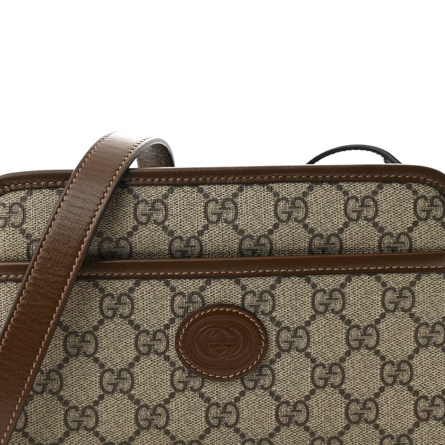 GG Supreme Monogram Azalea Calfskin Mini Retro Interlocking G Shoulder Bag Beige Ebony Brown Sugar