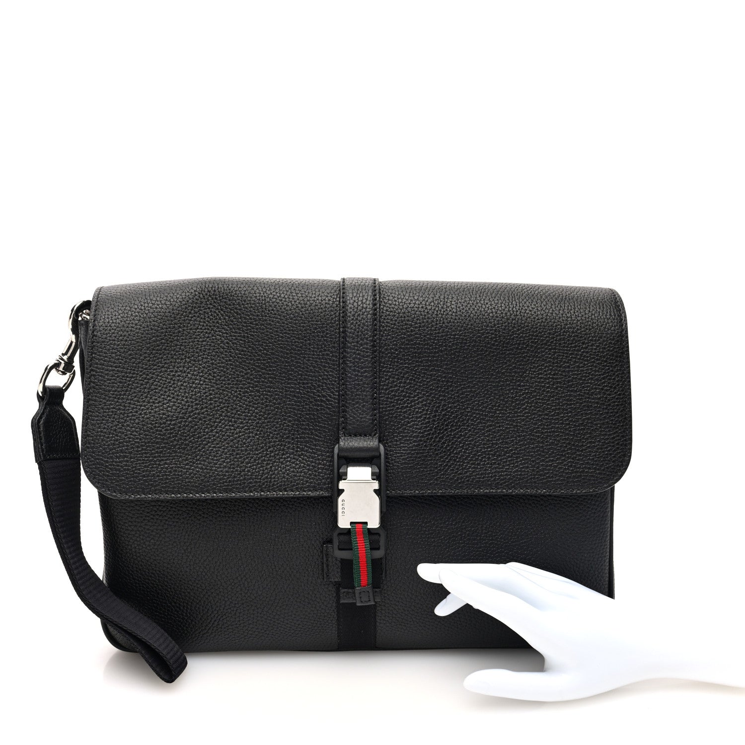 GG Calfskin Web Medium Business Case Black