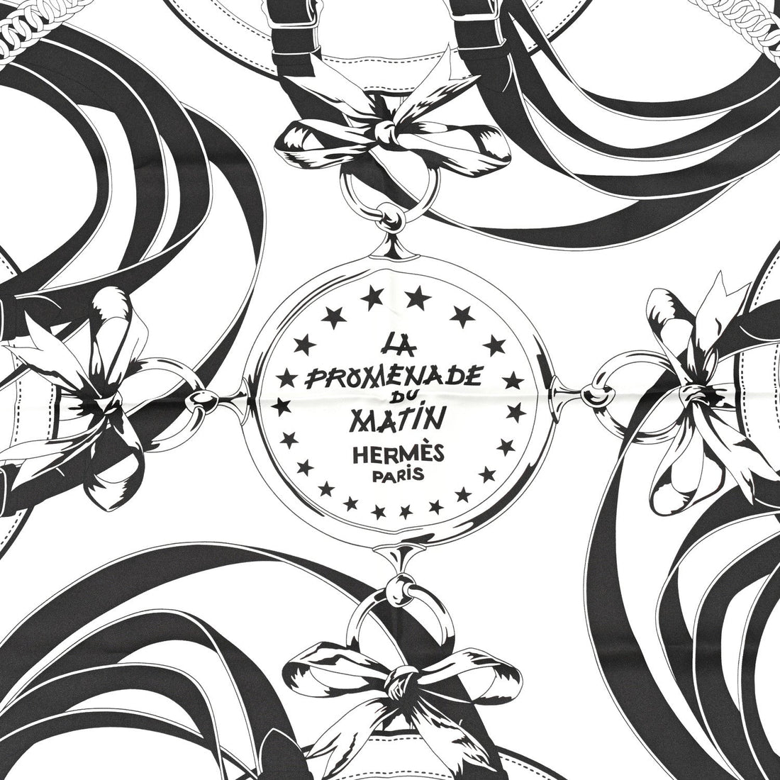 Silk La Promenade du Matin Bandana Double Face Scarf 140 White Black Cuir