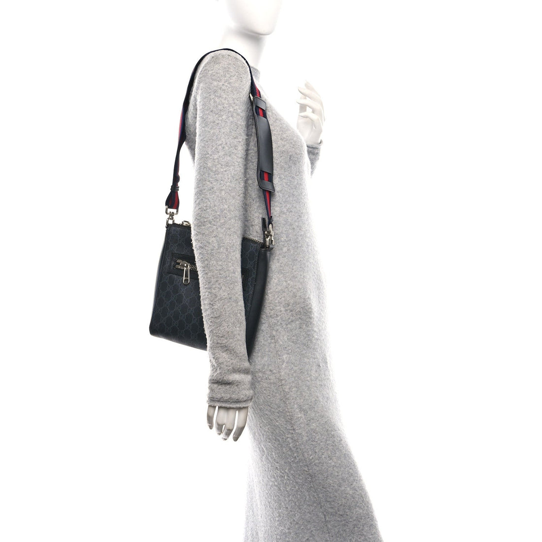 GG Supreme Monogram Web Small Flat Messenger Bag Black Grey