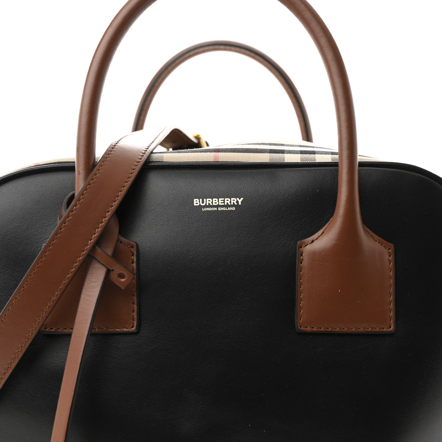 Smooth Calfskin House Check Medium Cube Bowling Bag Archive Beige