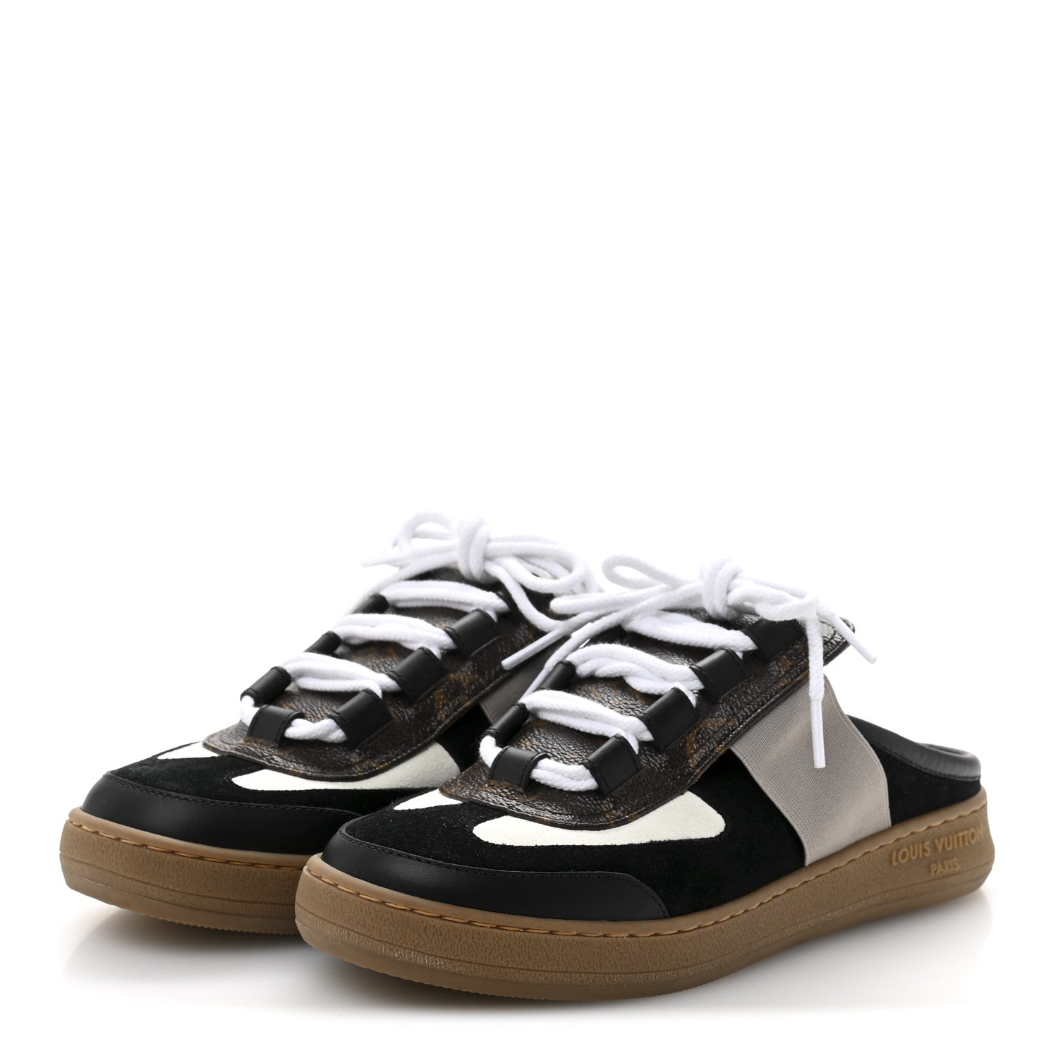 Suede Monogram Lous Open Back Sneaker 37 Black