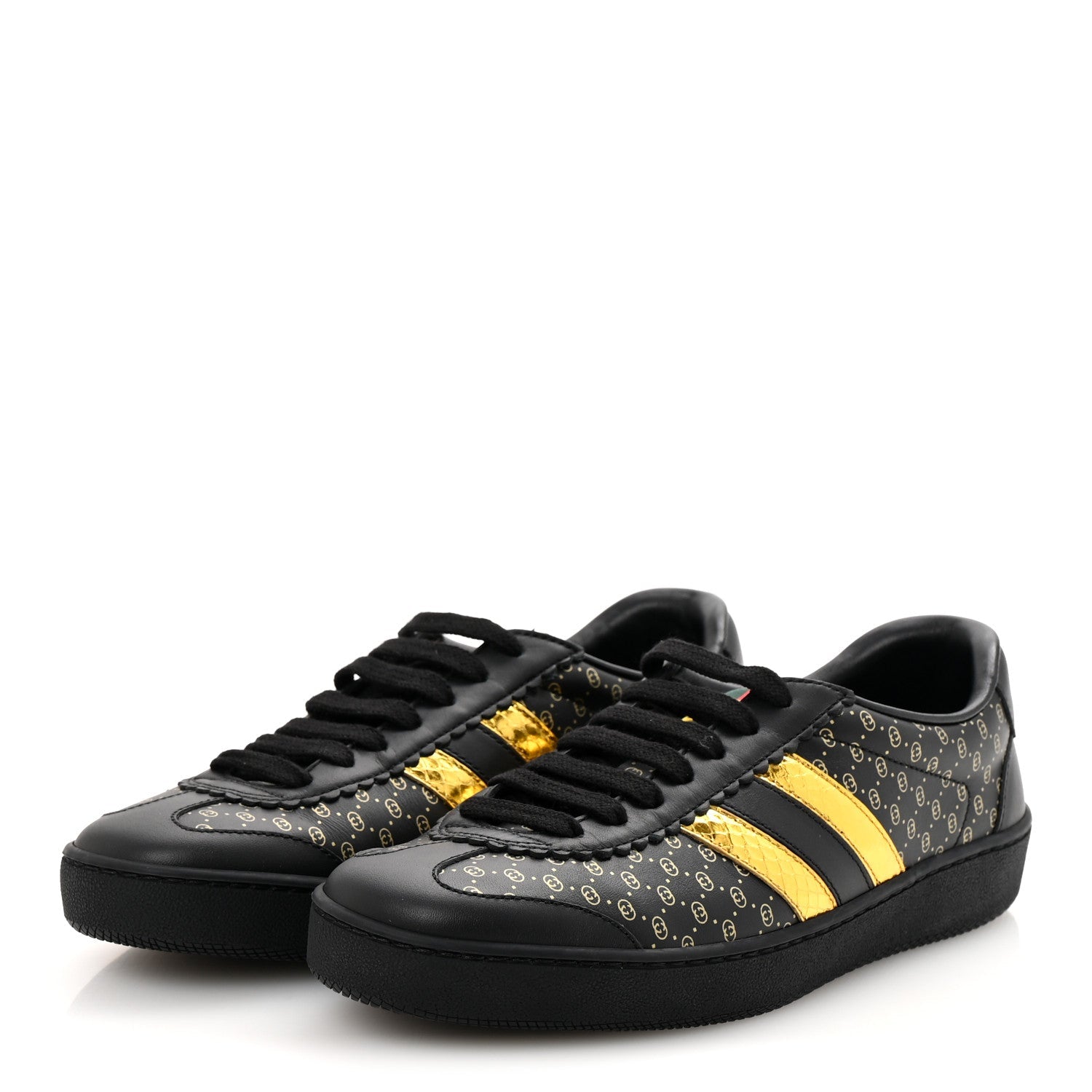 X DAPPER DAN Calfskin Laminated Ayers GG Micro Monogram Womens G74 Sneakers 36.5 Black Gold