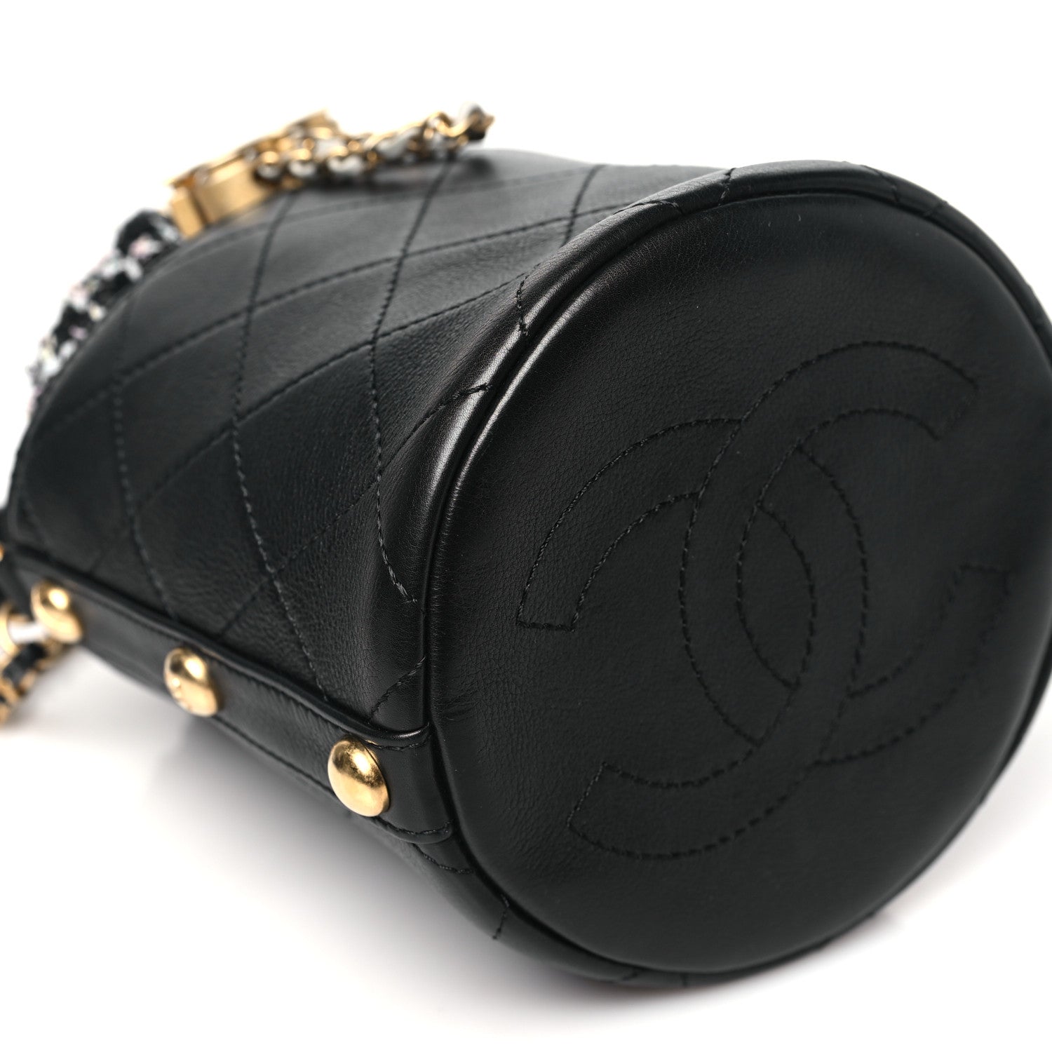 Calfskin Tweed Small CC Chain Bucket Drawstring Bag Black Multicolor