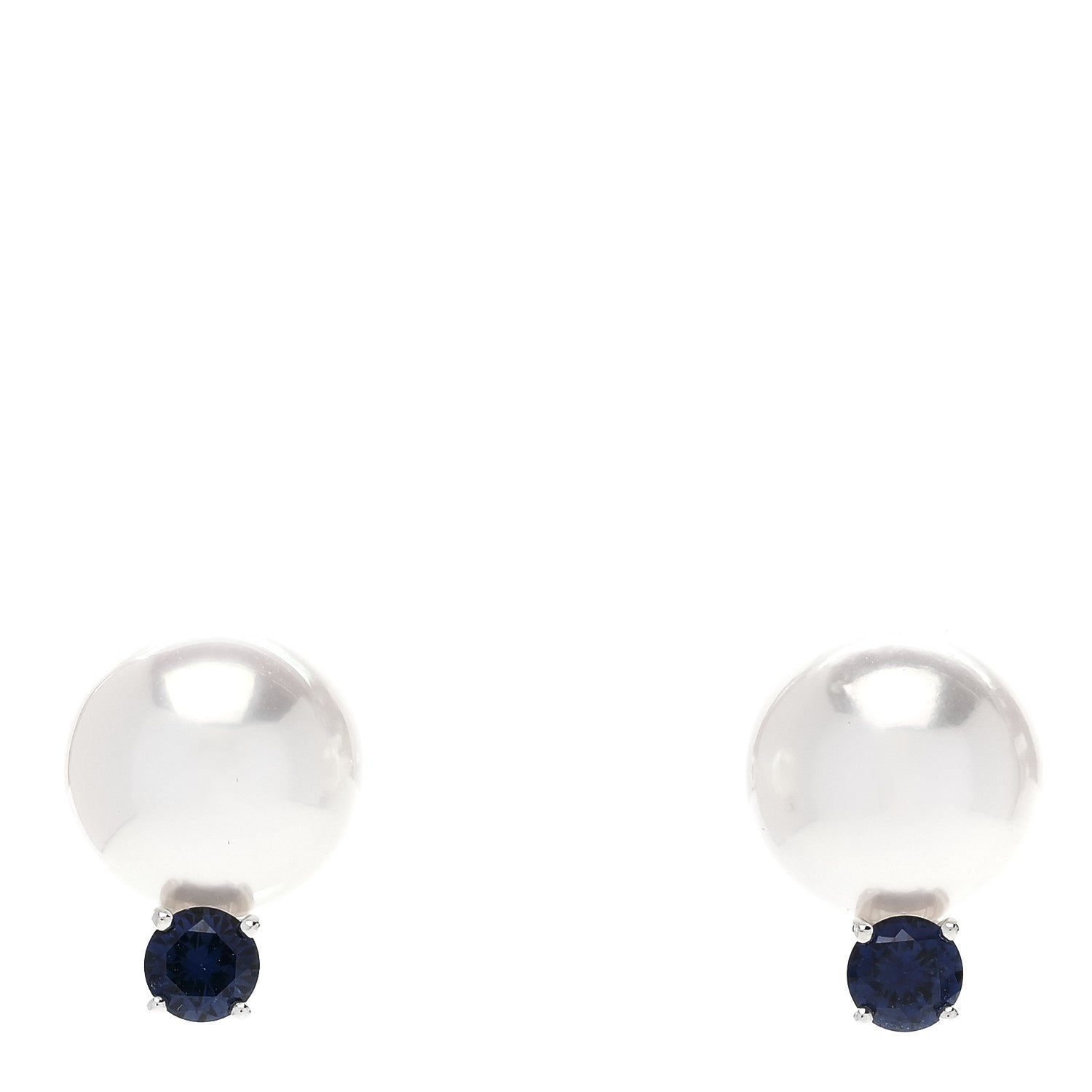 18K White Gold Blue Sapphire Akoya Cultured Pearl 8-8.5mm Stud Earrings
