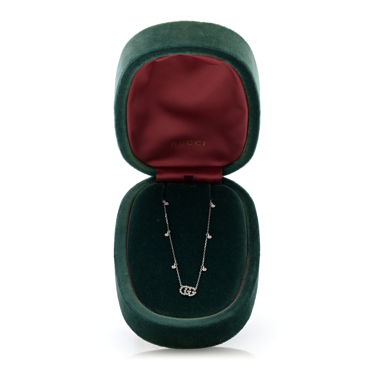 18K White Gold Diamond Running GG Pendant Necklace